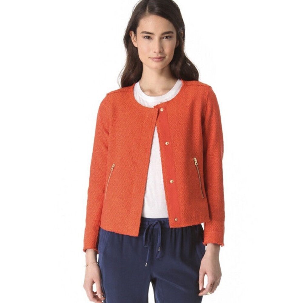 Club Monaco Tweed Snap Front Blazer Jacket Orange Size 6
